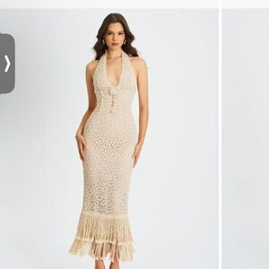 Elegant Cream Lace Halter Dress